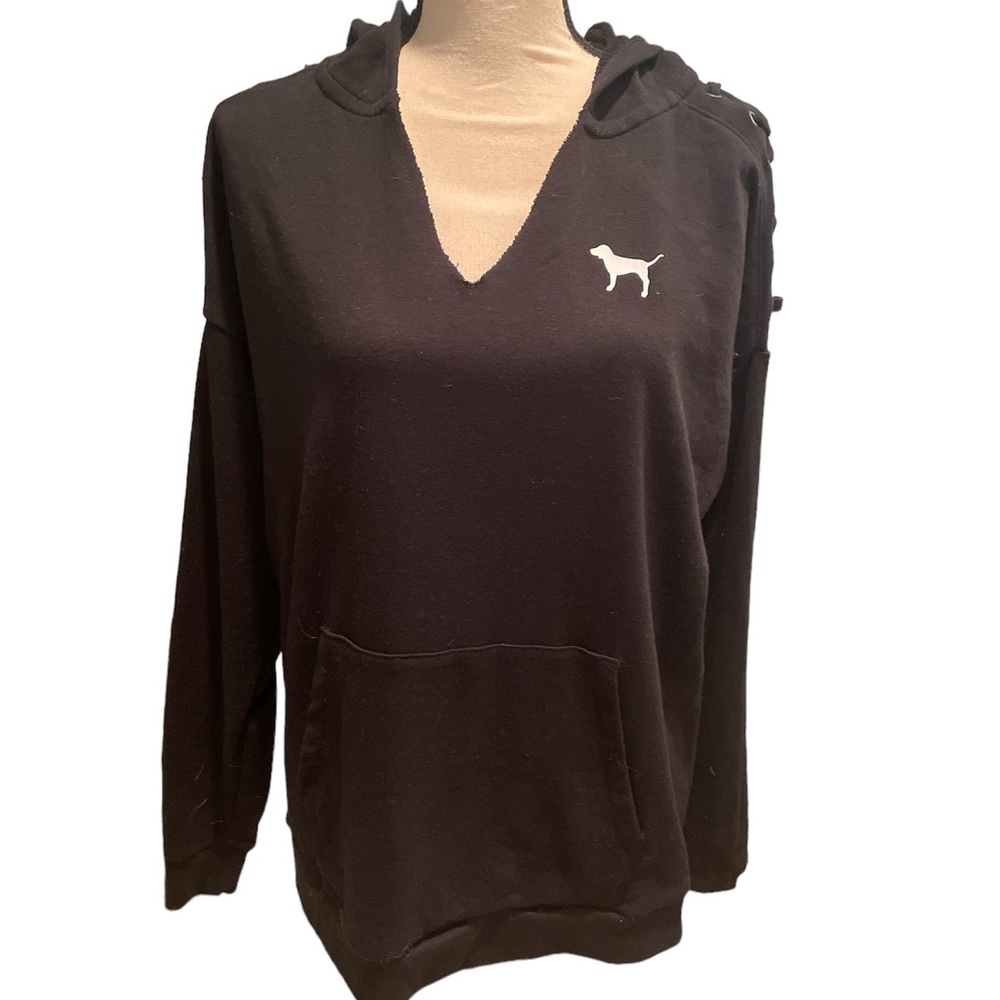 Pink Victoria’s Secret pullover hoodie. Black. Size small.